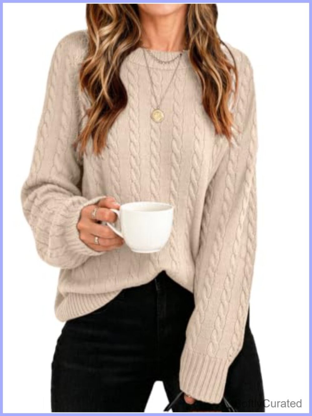 Cable Knit Long Sleeve Crewneck Sweater Pullover Casual Fall Winter